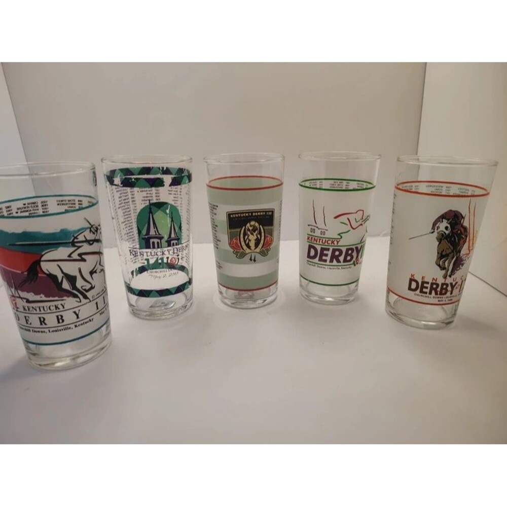 Official Kentucky Derby Commemorative Glasses Set of 5, Multicolor Horse Racing